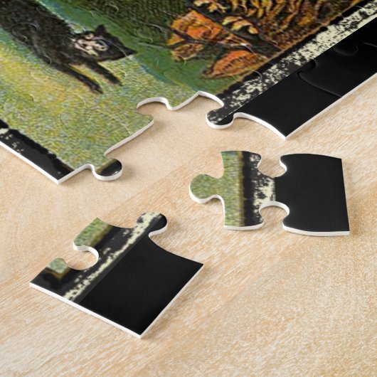 ヴィンテージハロウィーン挨拶ウィッチ飛んでいるオンブロム ジグソーパズル (側面)