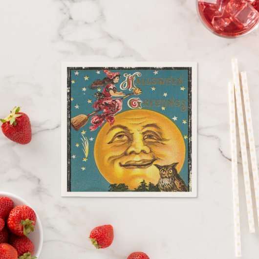 ヴィンテージハロウィーン挨拶ウィッチ飛んでいるオンブロム スタンダードカクテルナプキン (インサイチュ)