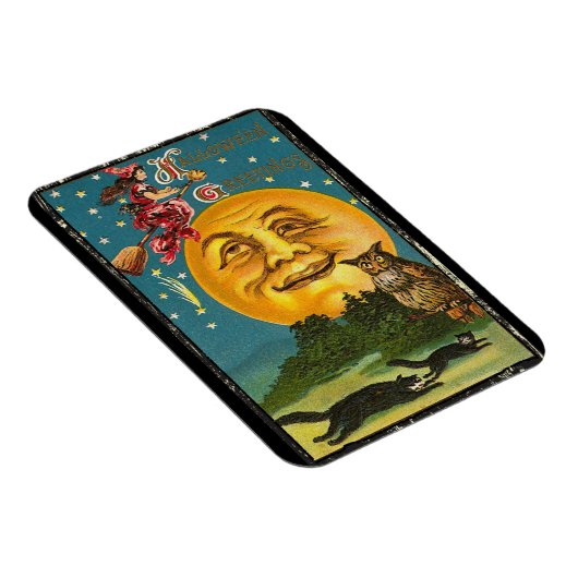 ヴィンテージハロウィーン挨拶ウィッチ飛んでいるオンブロム マグネット (右側)