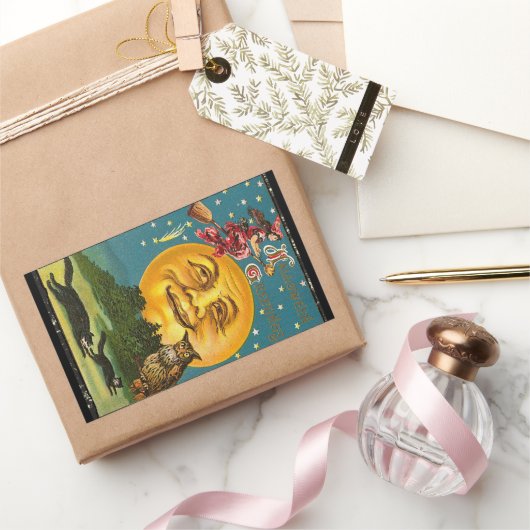 ヴィンテージハロウィーン挨拶ウィッチ飛んでいるオンブロム 長方形シール (ギフト)