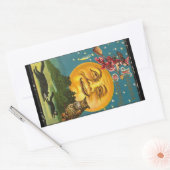 ヴィンテージハロウィーン挨拶ウィッチ飛んでいるオンブロム 長方形シール (封筒)