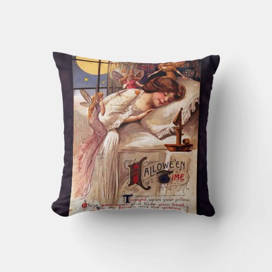 ヴィンテージハロウィーン時間妖精の国と眠る女の子 クッション (正面)