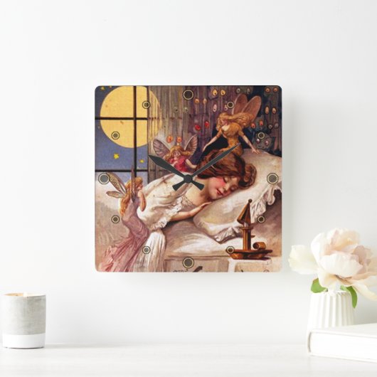 ヴィンテージハロウィーン時間妖精の国と眠る女の子 スクエア壁時計 (ホーム)