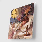 ヴィンテージハロウィーン時間妖精の国と眠る女の子 スクエア壁時計 (傾斜)