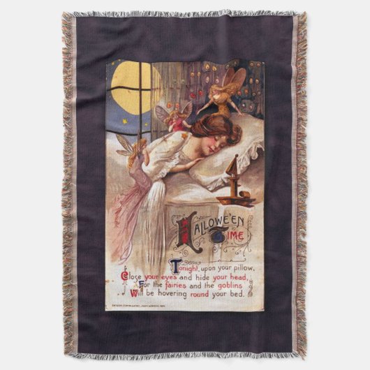 ヴィンテージハロウィーン時間妖精の国と眠る女の子 スローブランケット (正面縦)