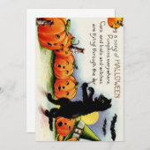 ヴィンテージハロウィーン歌うカボチャ招待状カード 招待状 (正面/裏面)