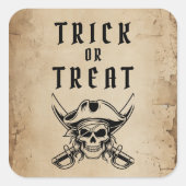 ヴィンテージハロウィーン海賊ドクロ Trick Or Treat スクエアシール (正面)