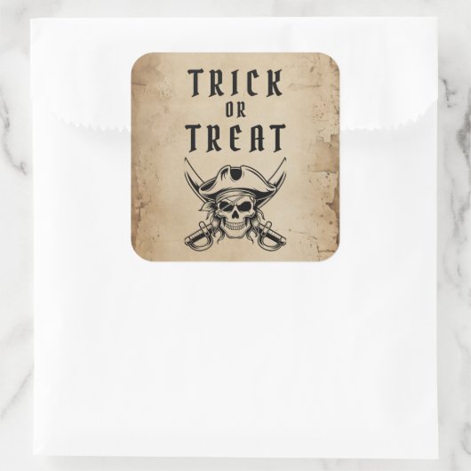 ヴィンテージハロウィーン海賊ドクロ Trick Or Treat スクエアシール (バッグ)