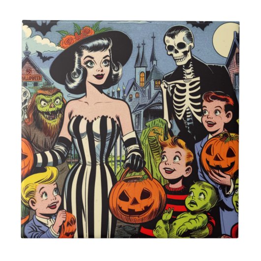 ヴィンテージハロウィーン漫画 タイル (正面)