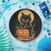 ヴィンテージハロウィーン猫とカボチャ ペーパープレート (パーティー)