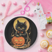 ヴィンテージハロウィーン猫とカボチャ ペーパープレート (パーティー)