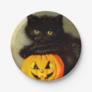 ヴィンテージハロウィーン猫とジャック・オランタン ペーパープレート