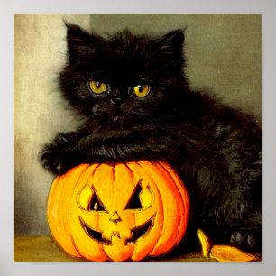 ヴィンテージハロウィーン猫とジャック・オランタン ポスター