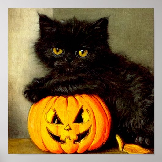 ヴィンテージハロウィーン猫とジャック・オランタン ポスター (正面)