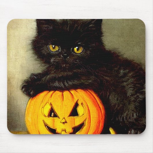 ヴィンテージハロウィーン猫とジャック・オランタン マウスパッド (正面)