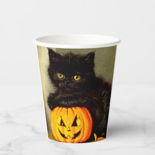ヴィンテージハロウィーン猫とジャック・オランタン 紙コップ (正面)
