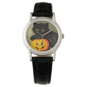 ヴィンテージハロウィーン猫とジャック・オランタン 腕時計