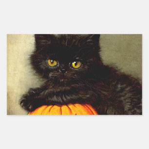 ヴィンテージハロウィーン猫とジャック・オランタン 長方形シール