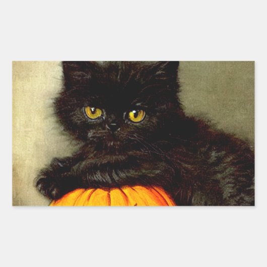 ヴィンテージハロウィーン猫とジャック・オランタン 長方形シール (正面)