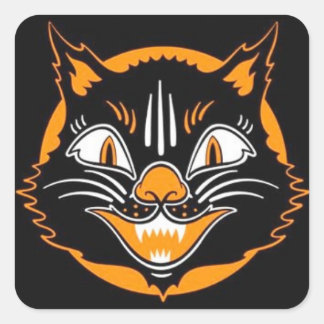 ヴィンテージハロウィーン猫シール スクエアシール