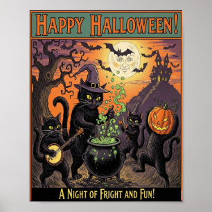 ヴィンテージハロウィーン猫ポスター ポスター