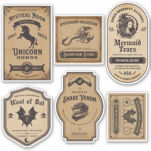 ヴィンテージハロウィーン薬用の魔女ポションラベル シール (正面)