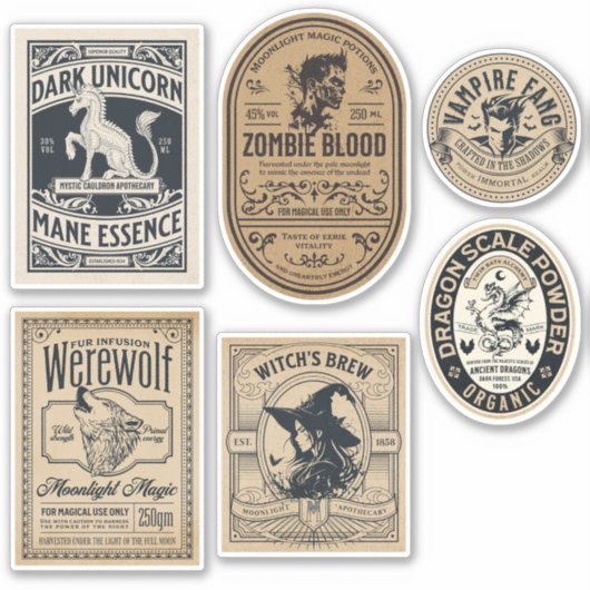 ヴィンテージハロウィーン薬用ラベルウィッチポーション シール (正面)