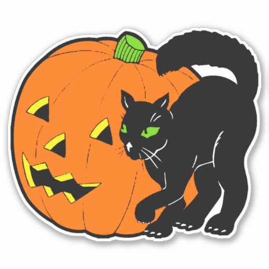 ヴィンテージハロウィーン装飾ブラックキャットとカボチャ シール (正面)