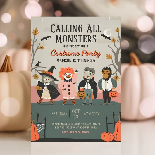 ヴィンテージハロウィーン誕生日衣装パーティー 子供へ 招待状