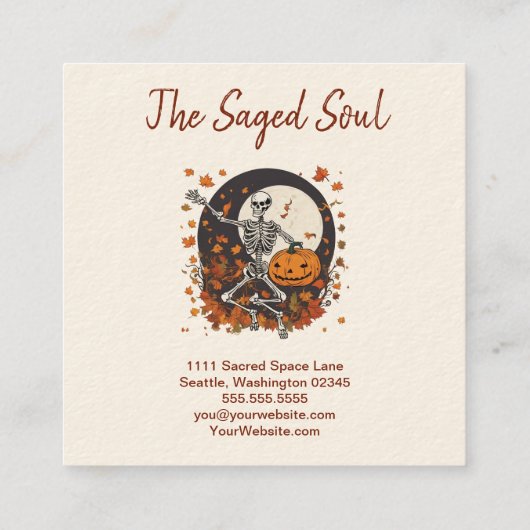 ヴィンテージハロウィーン踊りスケルトンオカルトショップ スクエア名刺 (裏面)