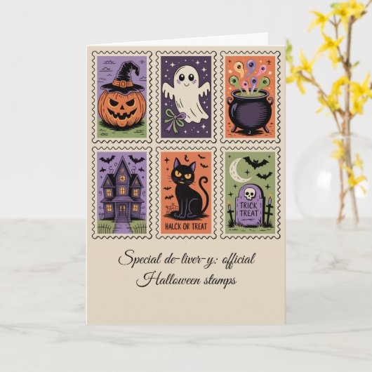 ヴィンテージハロウィーン配送スタンプカー不気味ドおもしろい カード (黄色い花)