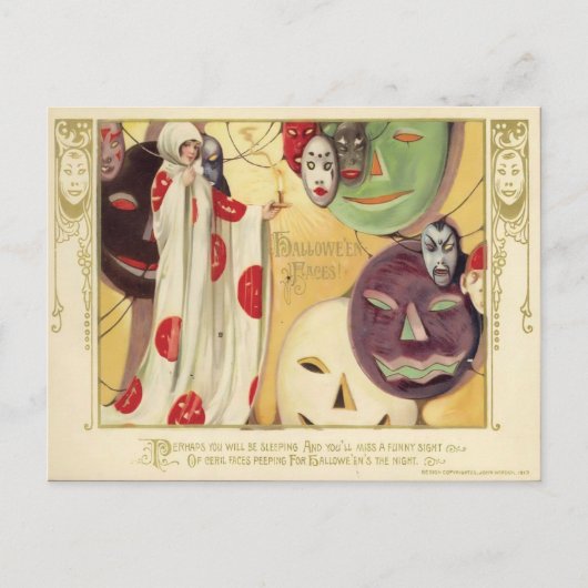 ヴィンテージハロウィーン顔 ポストカード (正面)