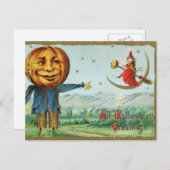 ヴィンテージハロウィーン魔女かぼちゃかかし葉書 シーズンポストカード (正面/裏面)