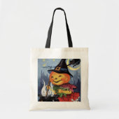 ヴィンテージハロウィーン魔女かぼちゃ猫トリートメント トートバッグ (正面)