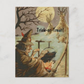 ヴィンテージハロウィーン魔女が大釜で醸造 ポストカード (正面)