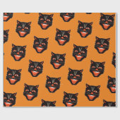 ヴィンテージハロウィーン魔女が微笑む黒猫の頭 ラッピングペーパー (フラット)