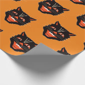 ヴィンテージハロウィーン魔女が微笑む黒猫の頭 ラッピングペーパー (角)