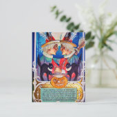 ヴィンテージハロウィーン魔女たち黒猫はがき ポストカード (スタンド正面)