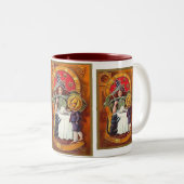 ヴィンテージハロウィーン魔女とカボチャ頭の少年 ツートーンマグカップ (正面右)