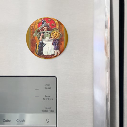 ヴィンテージハロウィーン魔女とカボチャ頭の少年 マグネット (インサイチュ (冷蔵庫))