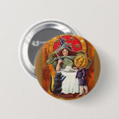 ヴィンテージハロウィーン魔女とカボチャ頭の少年 缶バッジ (正面&裏面)