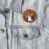 ヴィンテージハロウィーン魔女とカボチャ頭の少年 缶バッジ (インサイチュ)