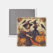 ヴィンテージハロウィーン魔女とジャック・オ・ランタン マグネット (正面/裏面)