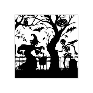 ヴィンテージハロウィーン魔女とスケルトン ラバースタンプ
