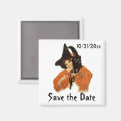 ヴィンテージハロウィーン魔女とネコ日付を保存！ マグネット (正面/裏面)