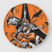 ヴィンテージハロウィーン魔女とフクロウイラストレーション ラージ壁時計 (正面)