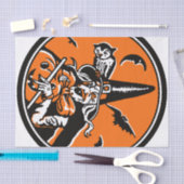 ヴィンテージハロウィーン魔女とフクロウイラストレーション 薄葉紙 (クラフト)