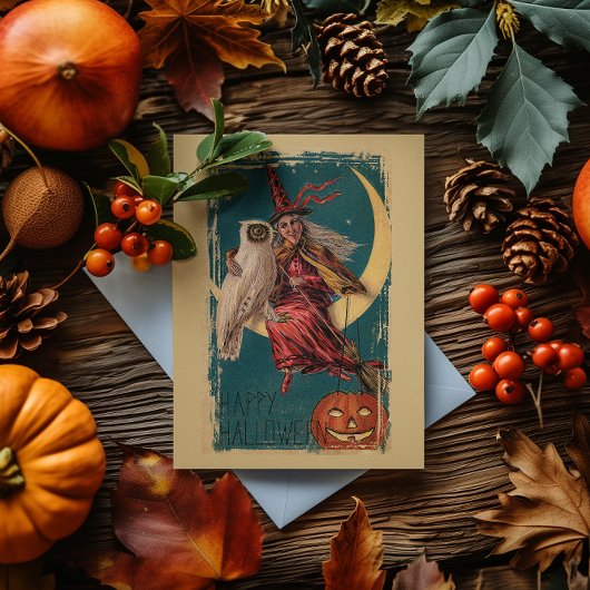 ヴィンテージハロウィーン魔女とフクロウ シーズンカード