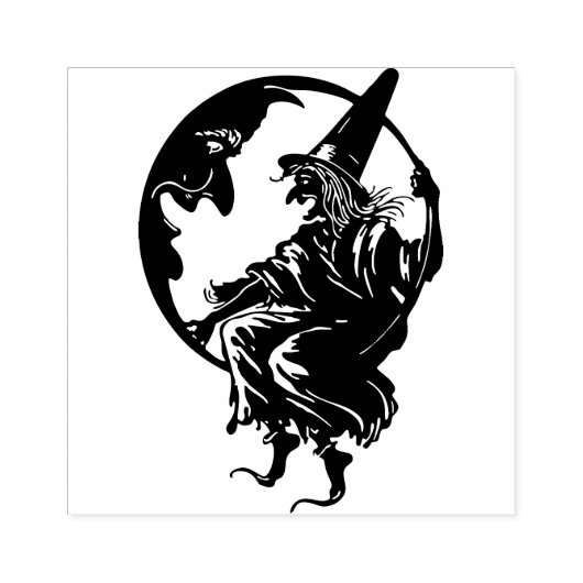 ヴィンテージハロウィーン魔女とムーンスタンプ ラバースタンプ (インプリント)