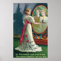 ヴィンテージハロウィーン魔女と女性パーティーポスター